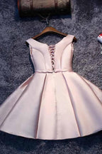 Pink A-line Lace-up Satin Short Homecoming Dress Party Dress  PD046