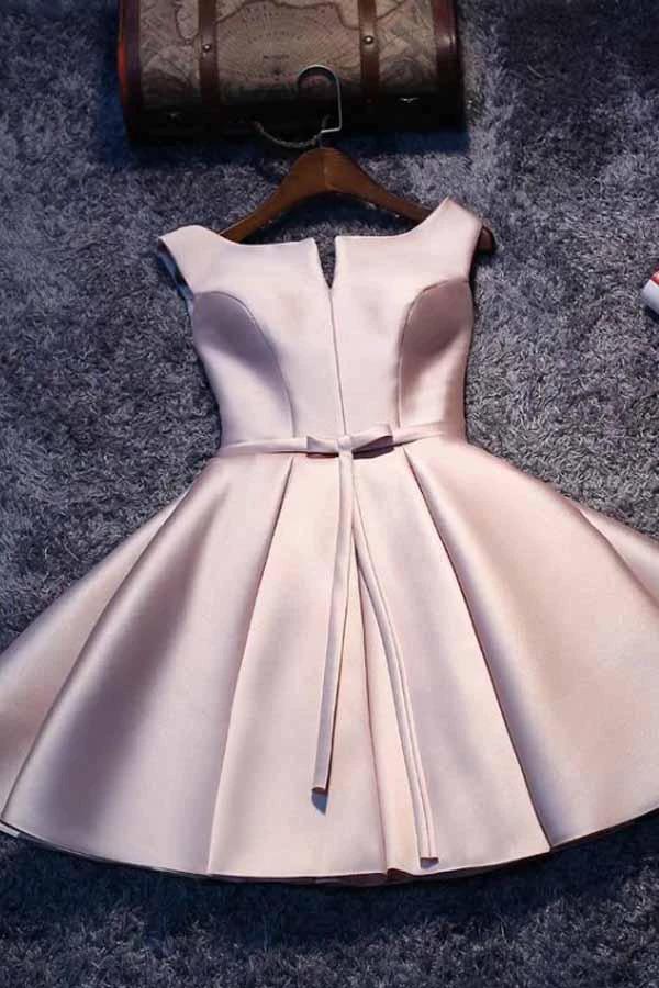 Pink A-line Lace-up Satin Short Homecoming Dress Party Dress  PD046