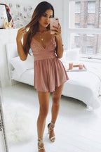 Pink Chiffon Lace Spaghetti Straps Short Homecoming Dress  PD254