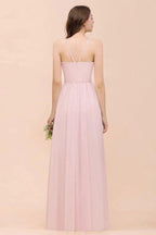 Pink Girls Bridesmaid Dress Halter Floor Length Chiffon Beach Wedding Party Dress