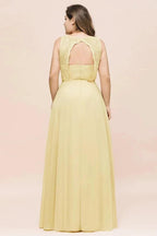 Plus Size Floral A-line Bridesmaid Dress Sleeveless Evening Maxi Dress for Girls Women