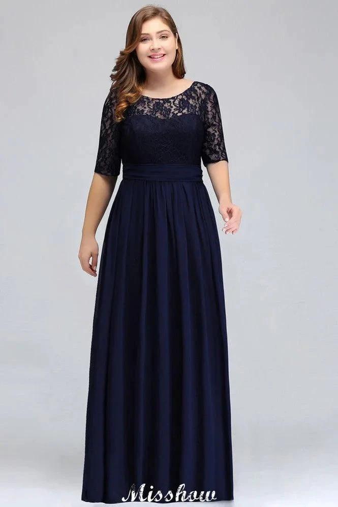 Plus Size Floral Lace A-line Evening Maxi Dress Half Sleeves Party Dress