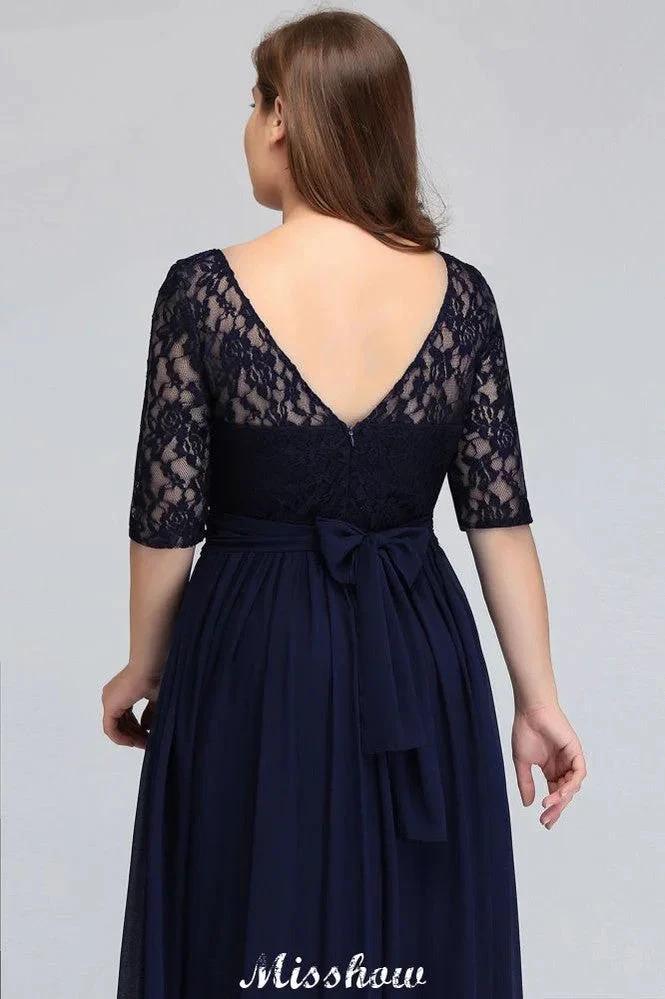 Plus Size Floral Lace A-line Evening Maxi Dress Half Sleeves Party Dress