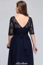 Plus Size Floral Lace A-line Evening Maxi Dress Half Sleeves Party Dress
