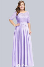 Plus Size Floral Lace A-line Evening Maxi Dress Half Sleeves Party Dress