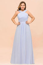 Plus Size Lavender Bridesmaid Dress Halter Floor Length Wedding Guest Dress