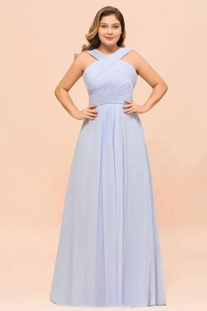 Plus Size Lavender Bridesmaid Dress Halter Floor Length Wedding Guest Dress