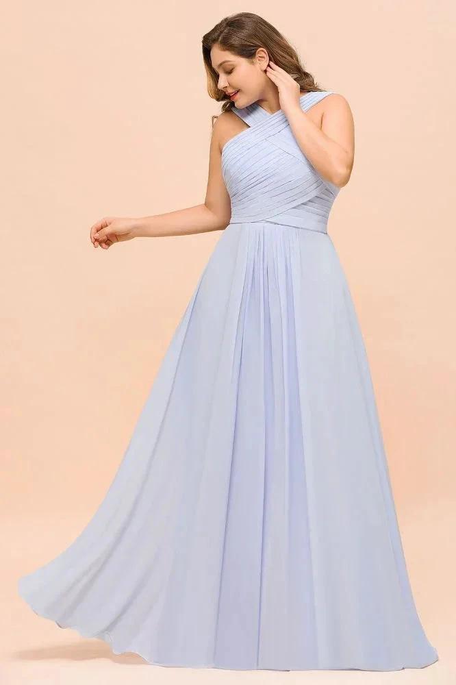Plus Size Lavender Bridesmaid Dress Halter Floor Length Wedding Guest Dress