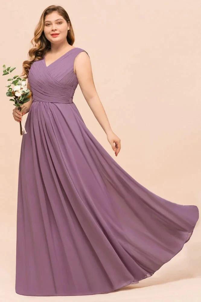 Plus Size Purple Bridesmaid Dress Maxi Chiffon Wedding Guest Dress