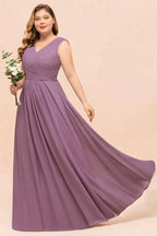 Plus Size Purple Bridesmaid Dress Maxi Chiffon Wedding Guest Dress