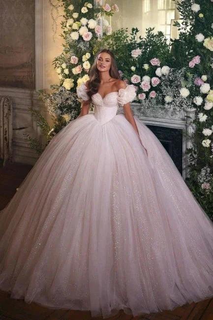 Princess Luxury Wedding Dresses Glitter with Lace
