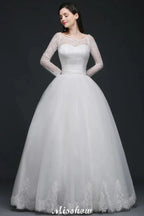 Princess Scoop Tulle White Wedding Dress With Lace