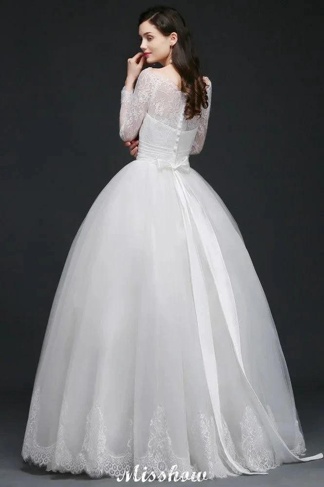 Princess Scoop Tulle White Wedding Dress With Lace