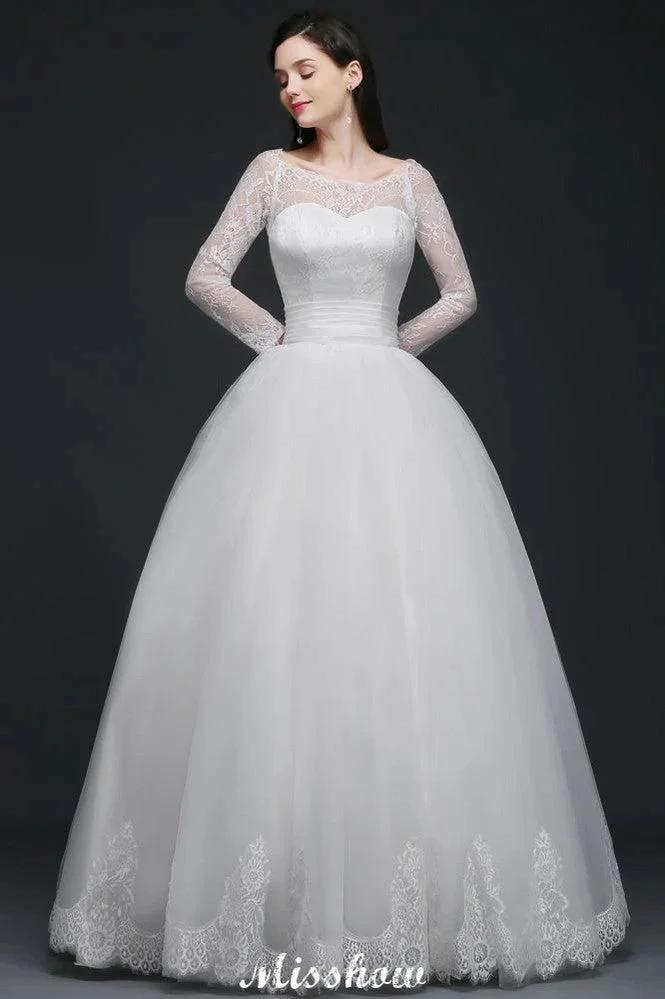 Princess Scoop Tulle White Wedding Dress With Lace