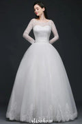 Princess Scoop Tulle White Wedding Dress With Lace