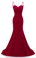 Dark Red Straps Long Prom Dresses Mermaid Evening Dresses Dark Red Formal Dresses Y1037