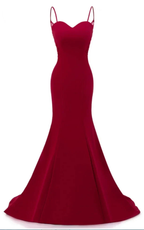 Dark Red Straps Long Prom Dresses Mermaid Evening Dresses Dark Red Formal Dresses Y1037