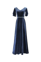 Blue evening dress custom made elegant dress sexy prom dress velvet dress custom made Y1172