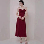 Wine red party dress spaghetti straps evening dress high slit prom dress backless formal dress custom made Y1140