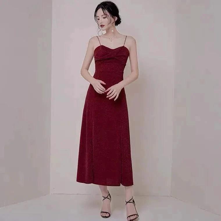 Wine red party dress spaghetti straps evening dress high slit prom dress backless formal dress custom made Y1140