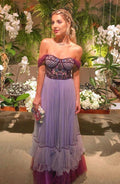 A Line Tulle Prom Dresses With Beading Off the Shoulder Evening Dresses Y1102