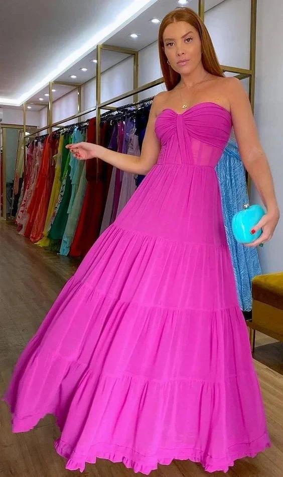 Generous Fuchsia A-line Prom Dress Charming Evening Dress Y1040