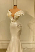 Generous White Long Pearl Ruffle Wedding Dresses Y1747