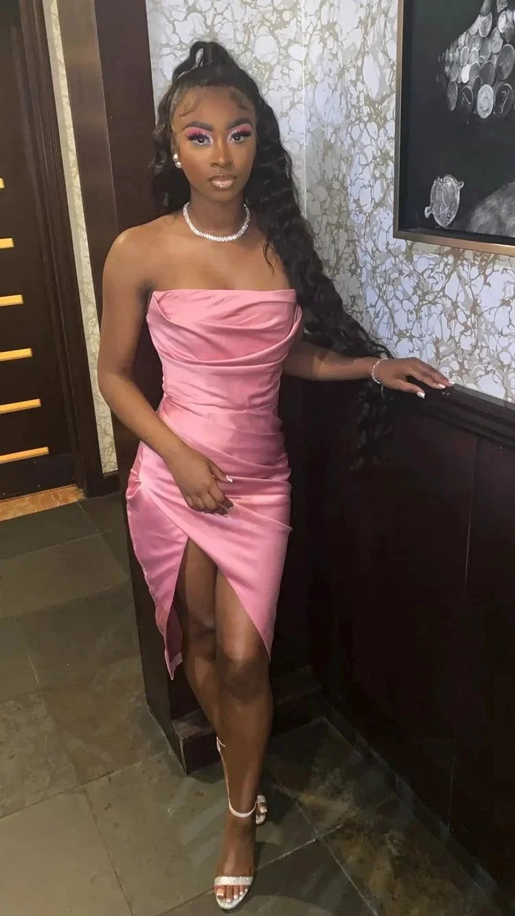 Pink 19th Birthday Dress Outfit Black Girl Lovely Pink Strapless Homecoming Dress Y643