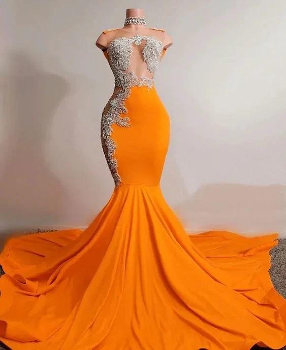Orange Mermaid Prom Dress Sleeveless Evening Dress Charming Evening Dress Y567
