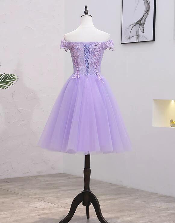 Light Purple Lace And Tulle Off The Shoulder Homecoming Dress S11189