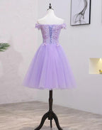 Light Purple Lace And Tulle Off The Shoulder Homecoming Dress S11189