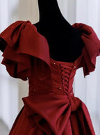 A line Burgundy satin long prom dress evening dress Y1183