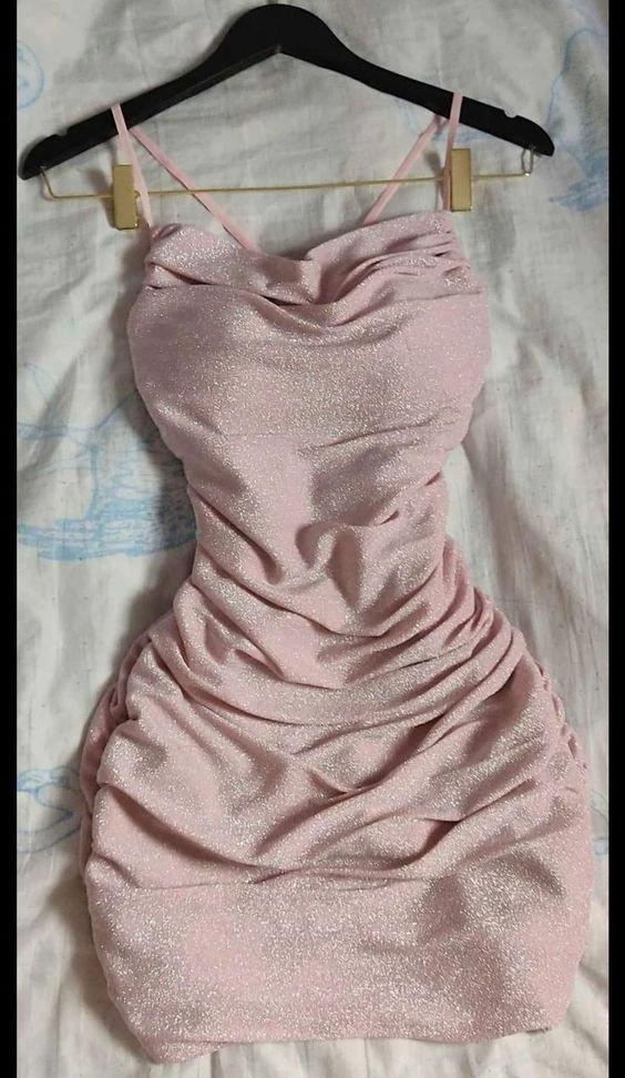 Glitter Pink Dress Sexy Club Dress Pink Mini Homecoming Dress Y680