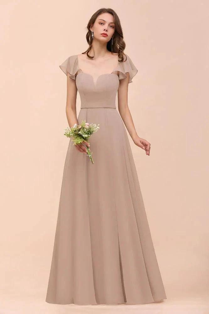 Puff Sleeve Khaki Bridesmaid Dress Side Spolit Maid of honor dress
