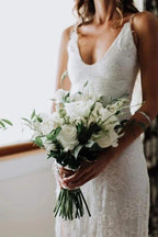 Romantic Boho Deep U Neck Backless Lace Pretty Mermaid Elegant Wedding Dresses