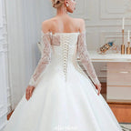 Romantic Lace Princess Satin Wedding Dress| Aline Bridal Gown with Cathedral Train
