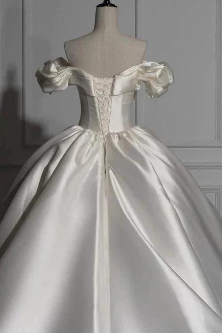 Romantic Off-the-shoulder Ball Gown Satin Wedding Dresses