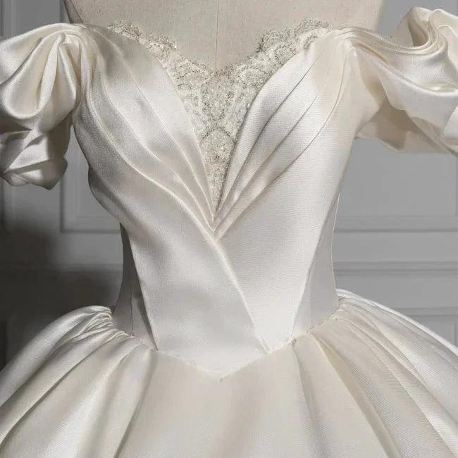 Romantic Off-the-shoulder Ball Gown Satin Wedding Dresses