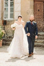 Romantic Sweetheart Strapless Tulle Mermaid Sleeveless Lace Wedding Dress