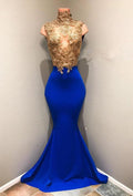Royal-blue Prom Dress Lace Appliques Evening Dress