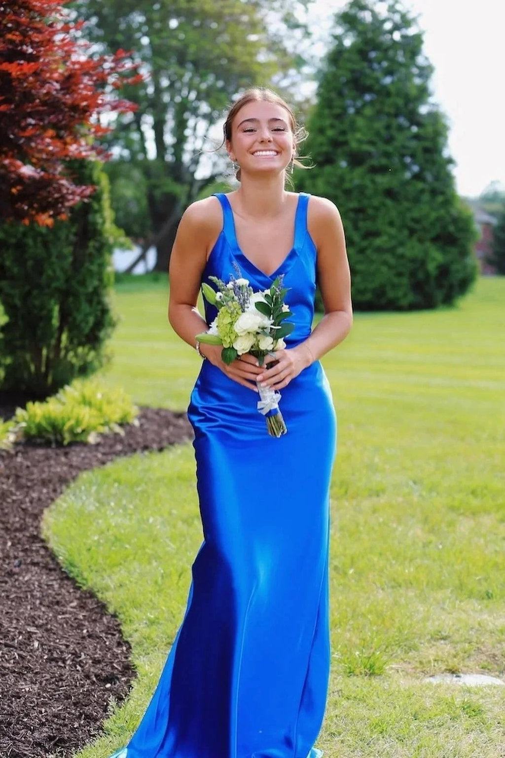 Bliss | Yellow Mermaid Satin V Neck Long Party Dress
