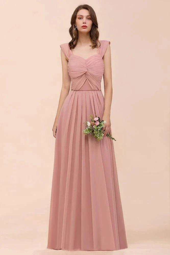 Ruffle Straps A-line Maxi Dusty Pink Bridesmaid Dress for Girls