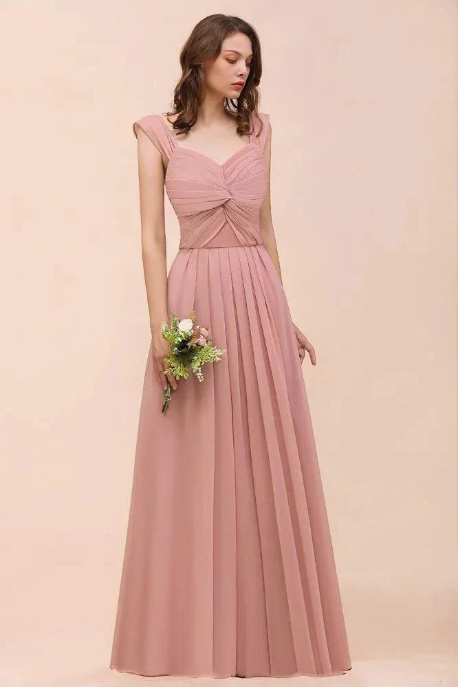 Ruffle Straps A-line Maxi Dusty Pink Bridesmaid Dress for Girls