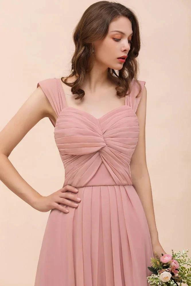 Ruffle Straps A-line Maxi Dusty Pink Bridesmaid Dress for Girls