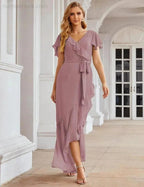 Ruffled Bridesmaid Dresses Maxi Long Women Chiffon Mermaid Formal Violin Evening Party Prom Gowns   SEA28042