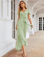 Ruffled Bridesmaid Dresses Maxi Long Women Chiffon Mermaid Formal Violin Evening Party Prom Gowns   SEA28042