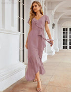 Ruffled Bridesmaid Dresses Maxi Long Women Chiffon Mermaid Formal Violin Evening Party Prom Gowns   SEA28042