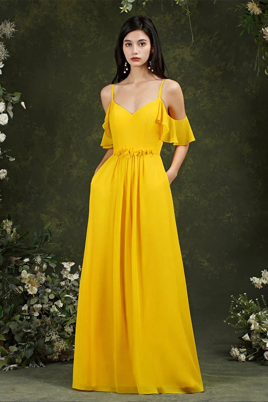 Ruffles Aline Spaghetti Strapes Tulle Long Prom Dress