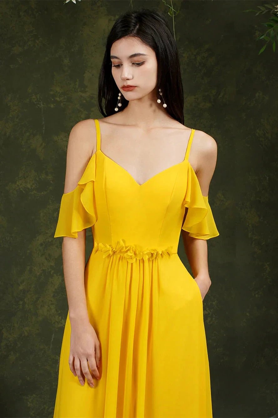 Ruffles Aline Spaghetti Strapes Tulle Long Prom Dress