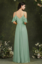 Ruffles Aline Spaghetti Strapes Tulle Long Prom Dress